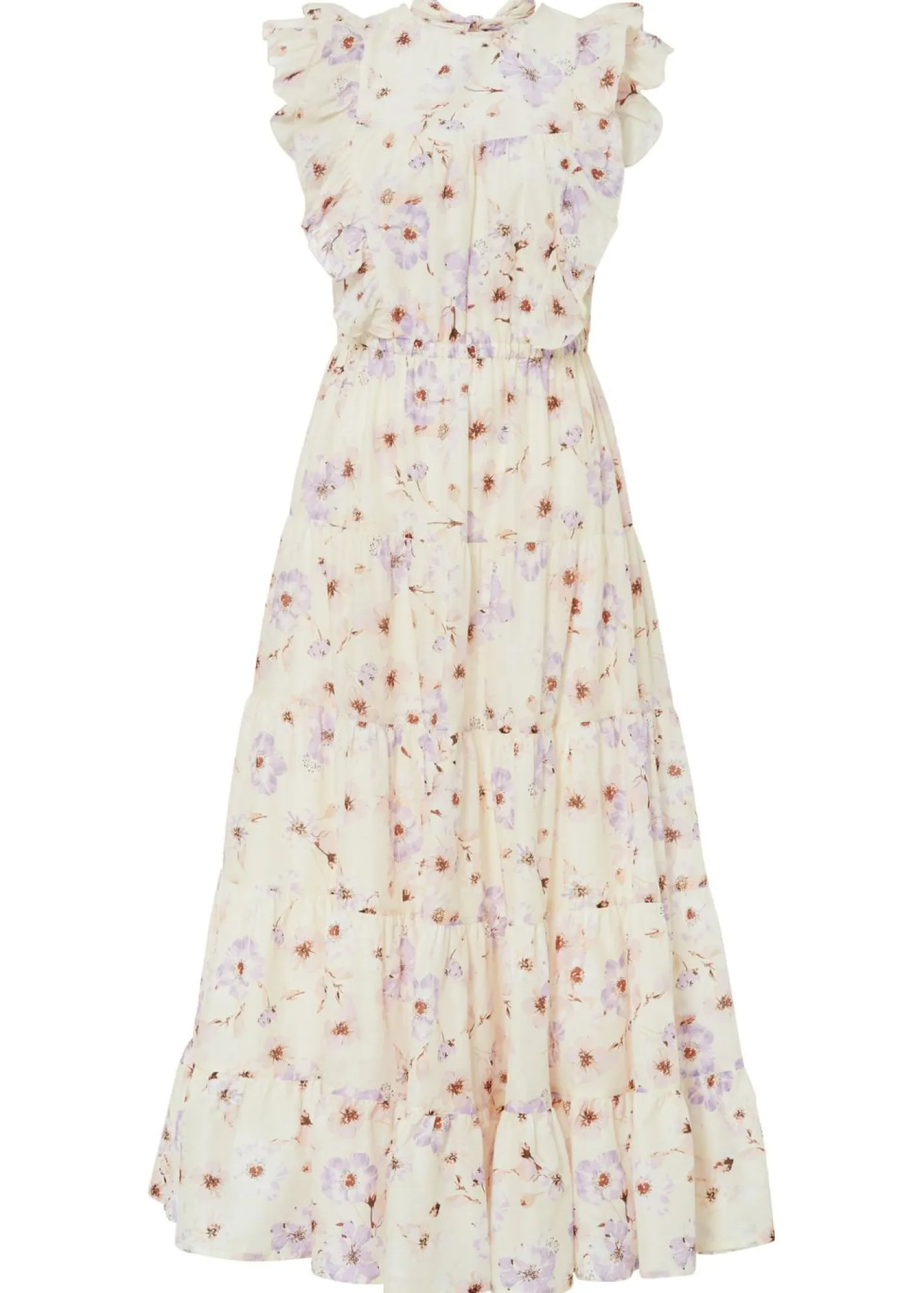 bonprix bonprix Vestido largo de algodón puro beige natural/lila pastel con flores Hot