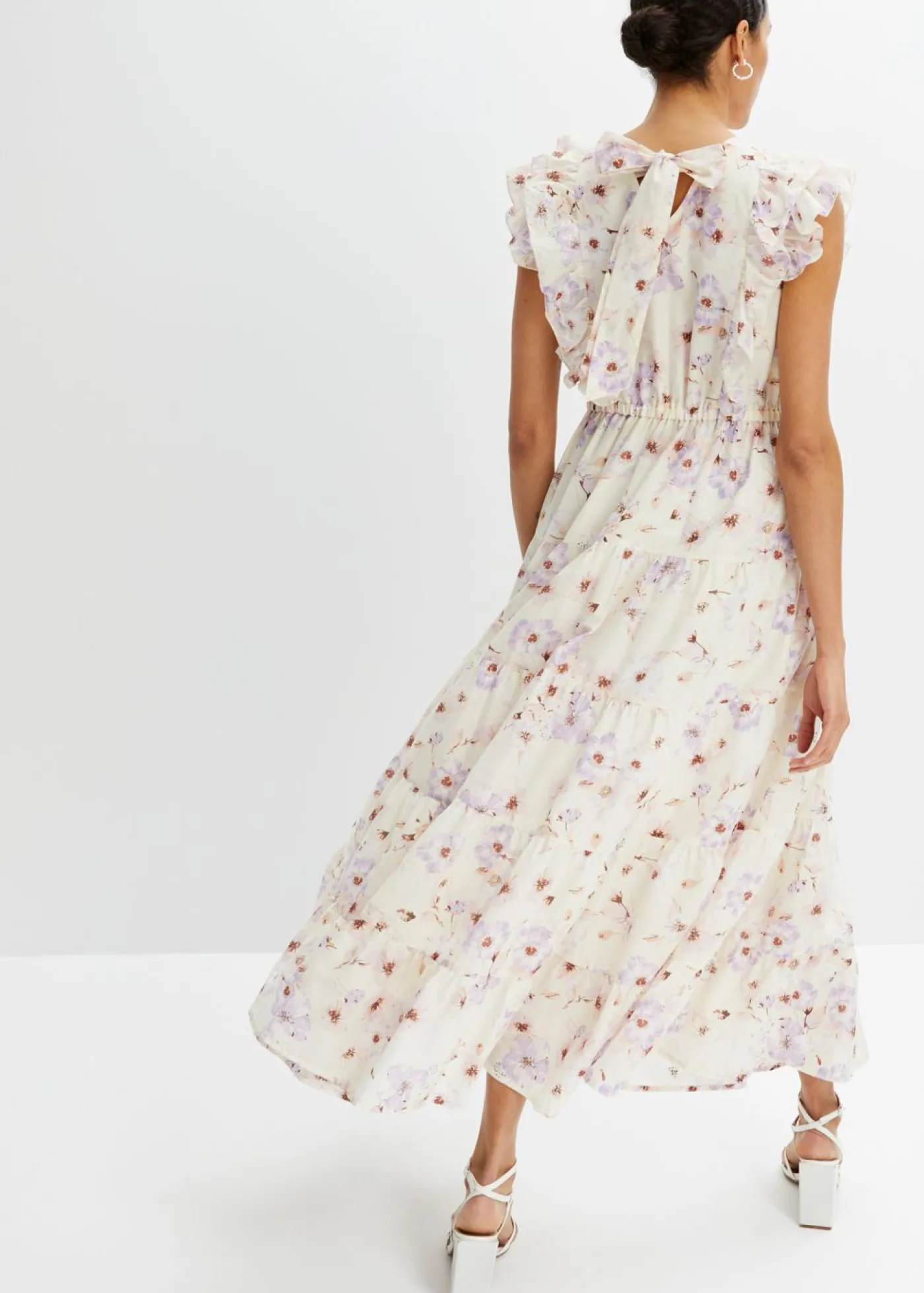 bonprix bonprix Vestido largo de algodón puro beige natural/lila pastel con flores Hot