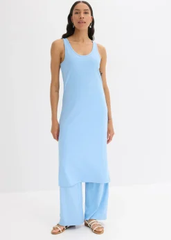 bonprix bonprix Vestido largo de canalé suave Azul claro New