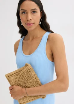 bonprix bonprix Vestido largo de canalé suave Azul claro New