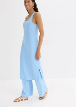 bonprix bonprix Vestido largo de canalé suave Azul claro New