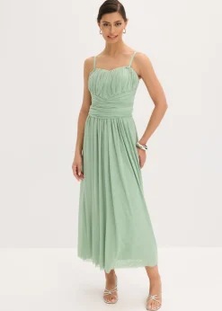 bonprix bonprix Vestido largo de malla con diferentes variantes de uso Verde pastel Outlet
