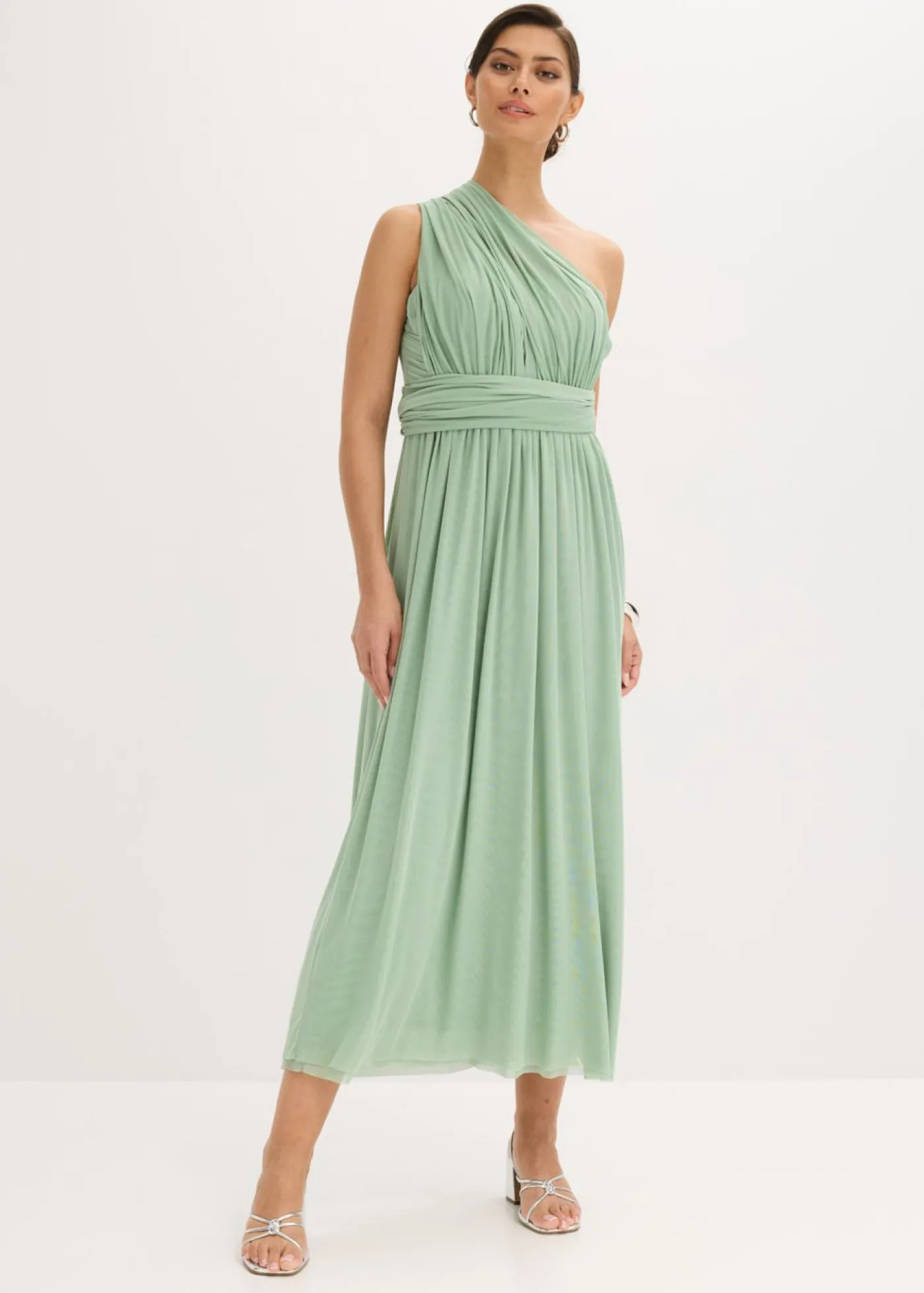 bonprix bonprix Vestido largo de malla con diferentes variantes de uso Verde pastel Outlet