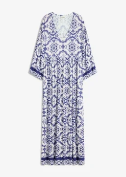 bonprix bonprix Vestido largo de mezcla de viscosa suave Blanco-azul New