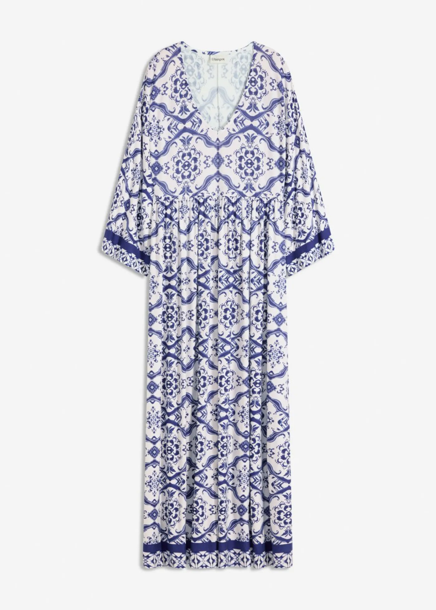 bonprix bonprix Vestido largo de mezcla de viscosa suave Blanco-azul New