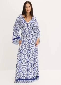 bonprix bonprix Vestido largo de mezcla de viscosa suave Blanco-azul New