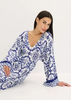 bonprix bonprix Vestido largo de mezcla de viscosa suave Blanco-azul New