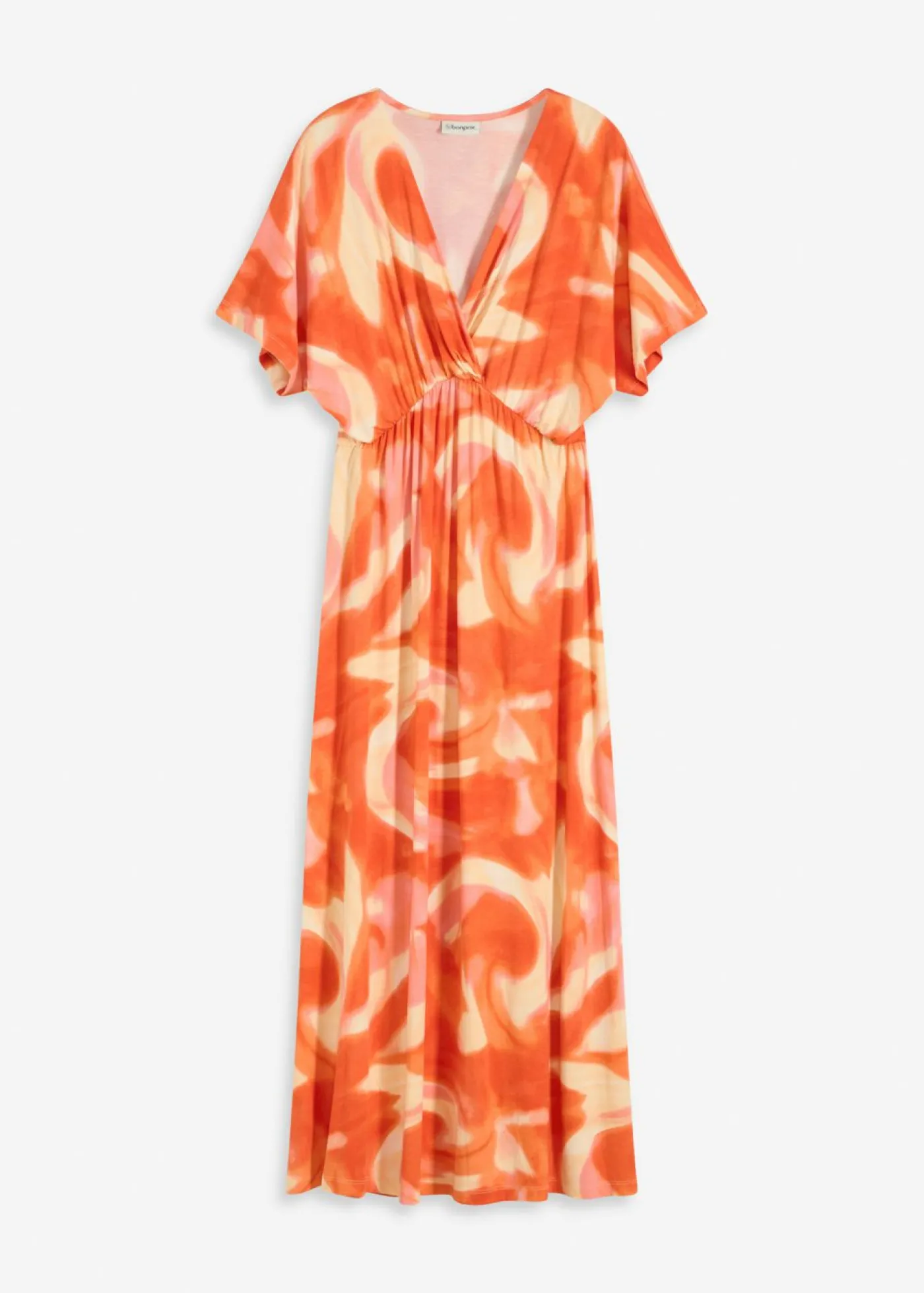 bonprix bonprix Vestido largo de mezcla de viscosa con estampado batik Naranja estampado Discount