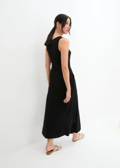 bonprix bonprix Vestido largo de mezcla de algodón y viscosa Negro New