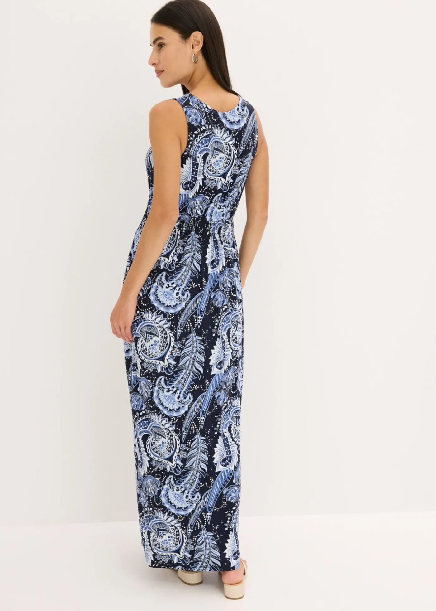 bonprix bonprix Vestido largo de mezcla de viscosa suave azul marino + azul pálido Sale