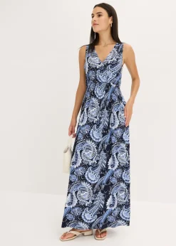 bonprix bonprix Vestido largo de mezcla de viscosa suave azul marino + azul pálido Sale