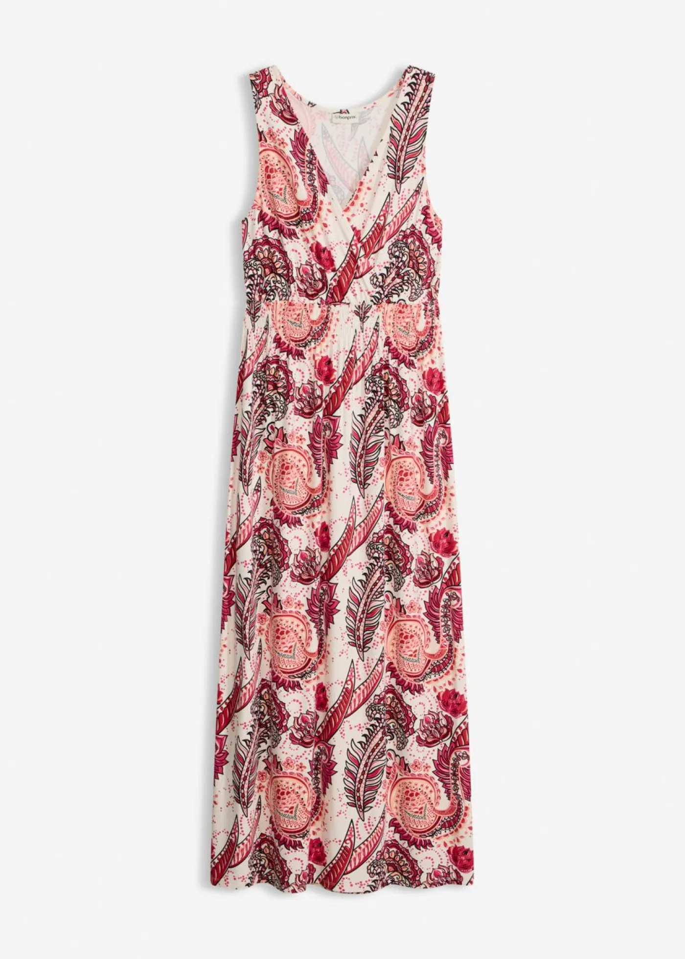 bonprix bonprix Vestido largo de mezcla de viscosa suave Blanco lana/fucsia con patrón paisley Online