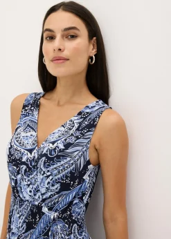 bonprix bonprix Vestido largo de mezcla de viscosa suave Blanco lana/fucsia con patrón paisley Online