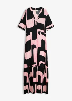 bonprix bonprix Vestido largo de mezcla de viscosa suave negro-rosa caliente Discount