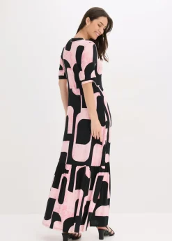 bonprix bonprix Vestido largo de mezcla de viscosa suave negro-rosa caliente Discount