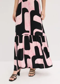 bonprix bonprix Vestido largo de mezcla de viscosa suave negro-rosa caliente Discount