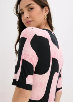 bonprix bonprix Vestido largo de mezcla de viscosa suave negro-rosa caliente Discount