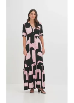 bonprix bonprix Vestido largo de mezcla de viscosa suave negro-rosa caliente Discount