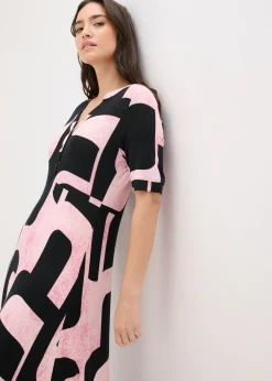 bonprix bonprix Vestido largo de mezcla de viscosa suave negro-rosa caliente Discount