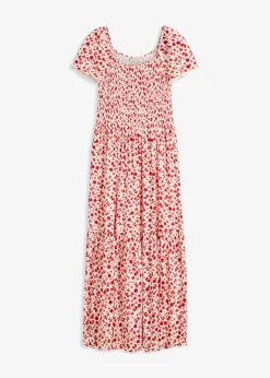 bonprix bonprix Vestido largo de mezcla de viscosa Blanco lana/fresa de flores Best