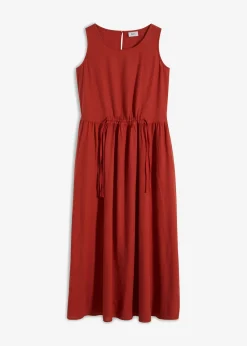 bonprix bonprix Vestido largo de mezcla ligera de lino y viscosa rojo carmín Online