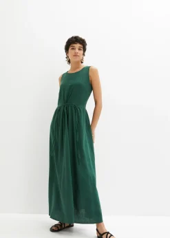 bonprix bonprix Vestido largo de mezcla ligera de lino y viscosa Verde oscuro Sale