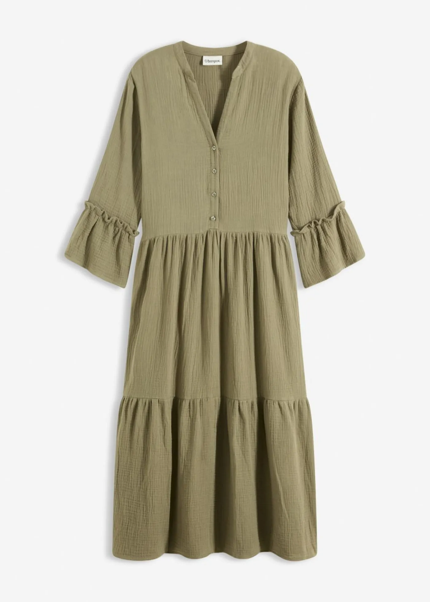 bonprix bonprix Vestido largo de muselina suave Verde oliva Outlet