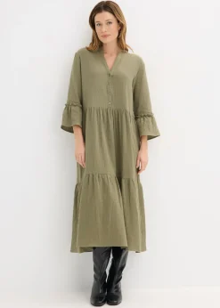 bonprix bonprix Vestido largo de muselina suave Verde oliva Outlet