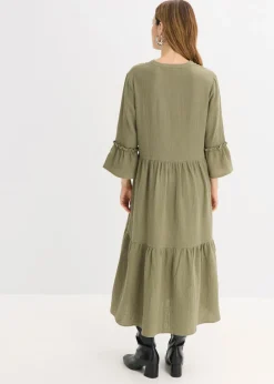 bonprix bonprix Vestido largo de muselina suave Verde oliva Outlet