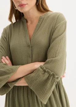 bonprix bonprix Vestido largo de muselina suave Verde oliva Outlet