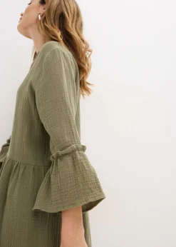bonprix bonprix Vestido largo de muselina suave Verde oliva Outlet