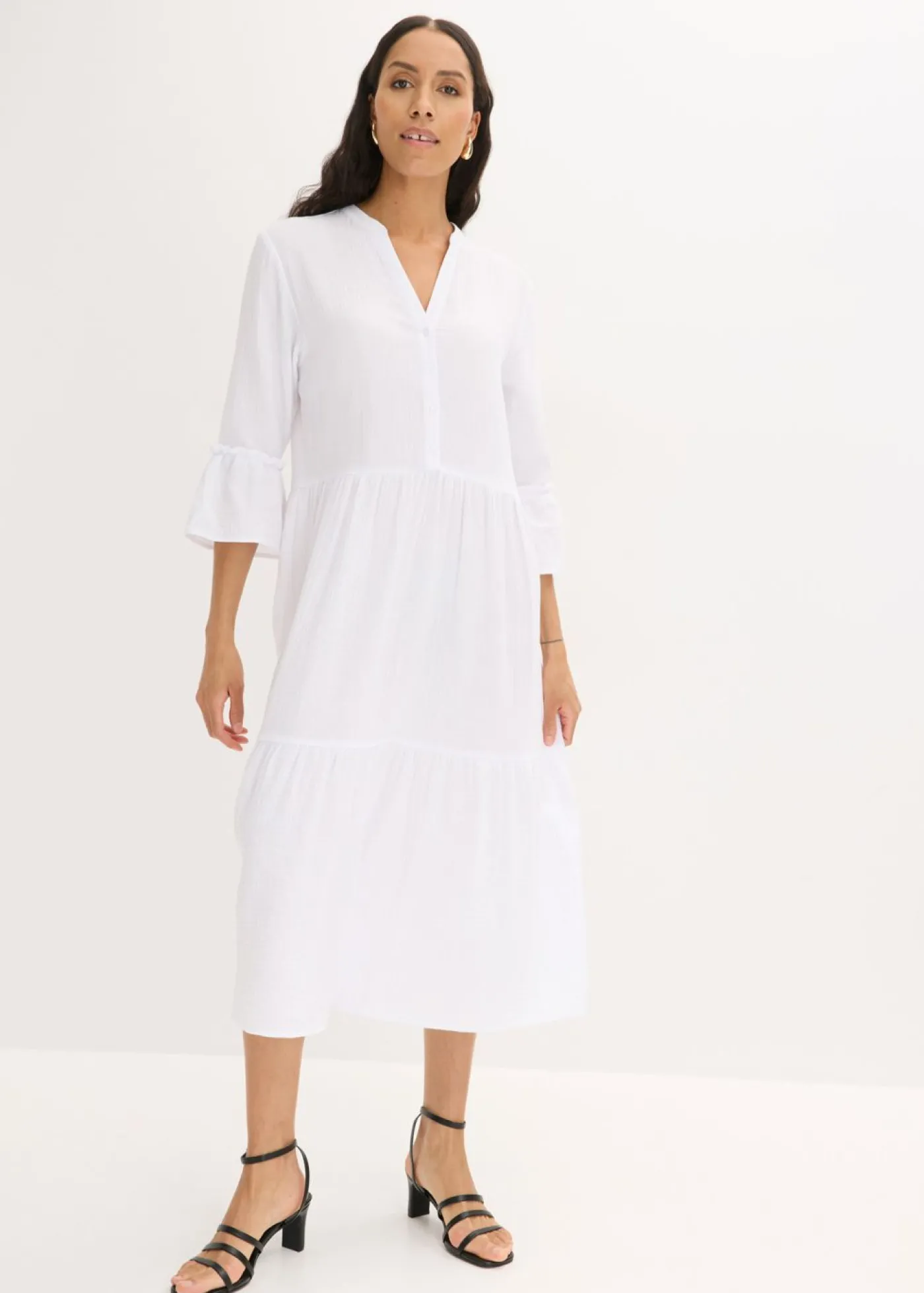 bonprix bonprix Vestido largo de muselina suave Blanco Online