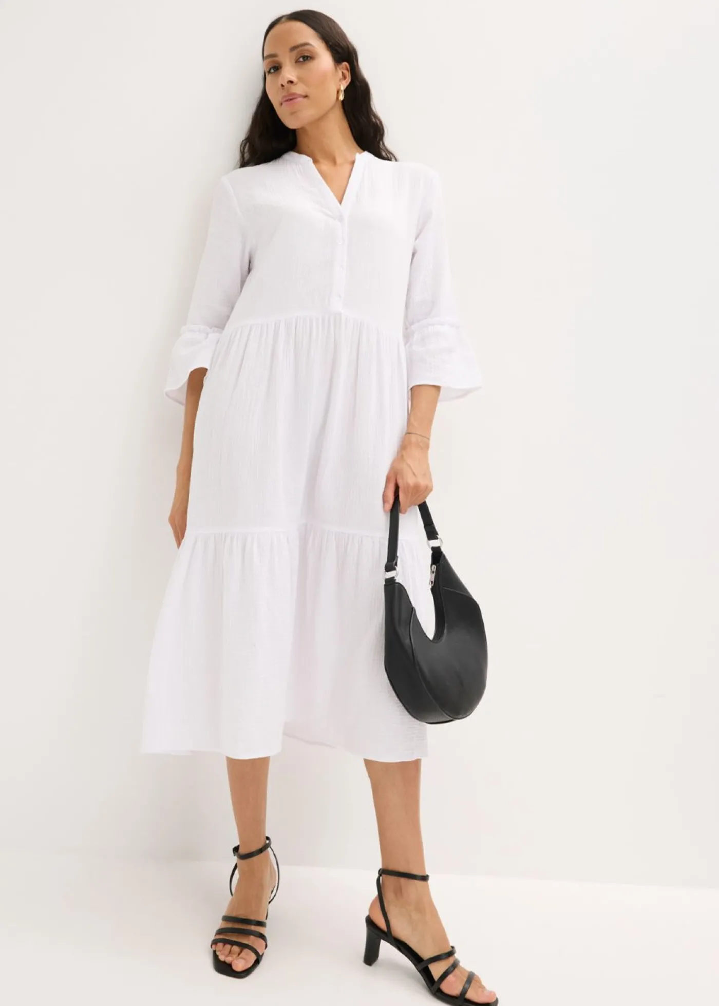 bonprix bonprix Vestido largo de muselina suave Blanco Online