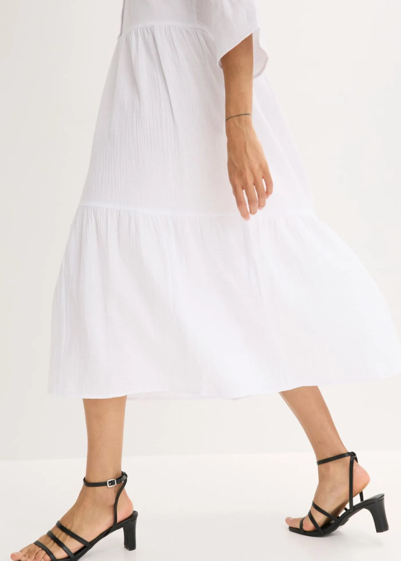 bonprix bonprix Vestido largo de muselina suave Blanco Online