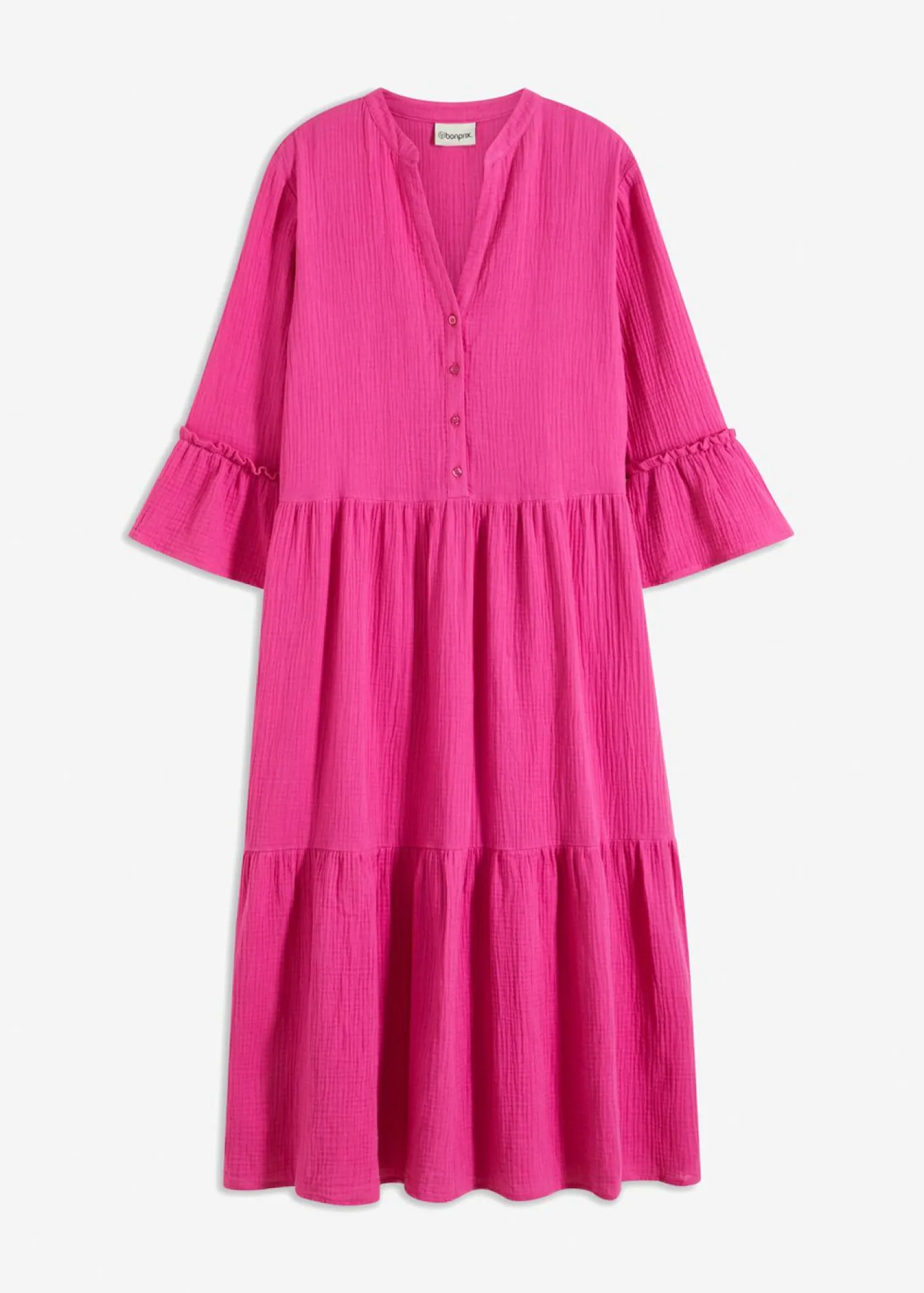 bonprix bonprix Vestido largo de muselina suave fucsia Online