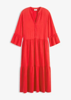 bonprix bonprix Vestido largo de muselina suave fresa Clearance