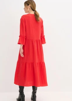 bonprix bonprix Vestido largo de muselina suave fresa Clearance