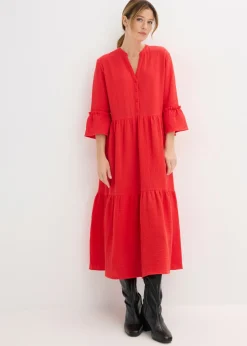 bonprix bonprix Vestido largo de muselina suave fresa Clearance