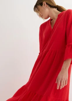 bonprix bonprix Vestido largo de muselina suave fresa Clearance