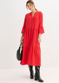 bonprix bonprix Vestido largo de muselina suave fresa Online
