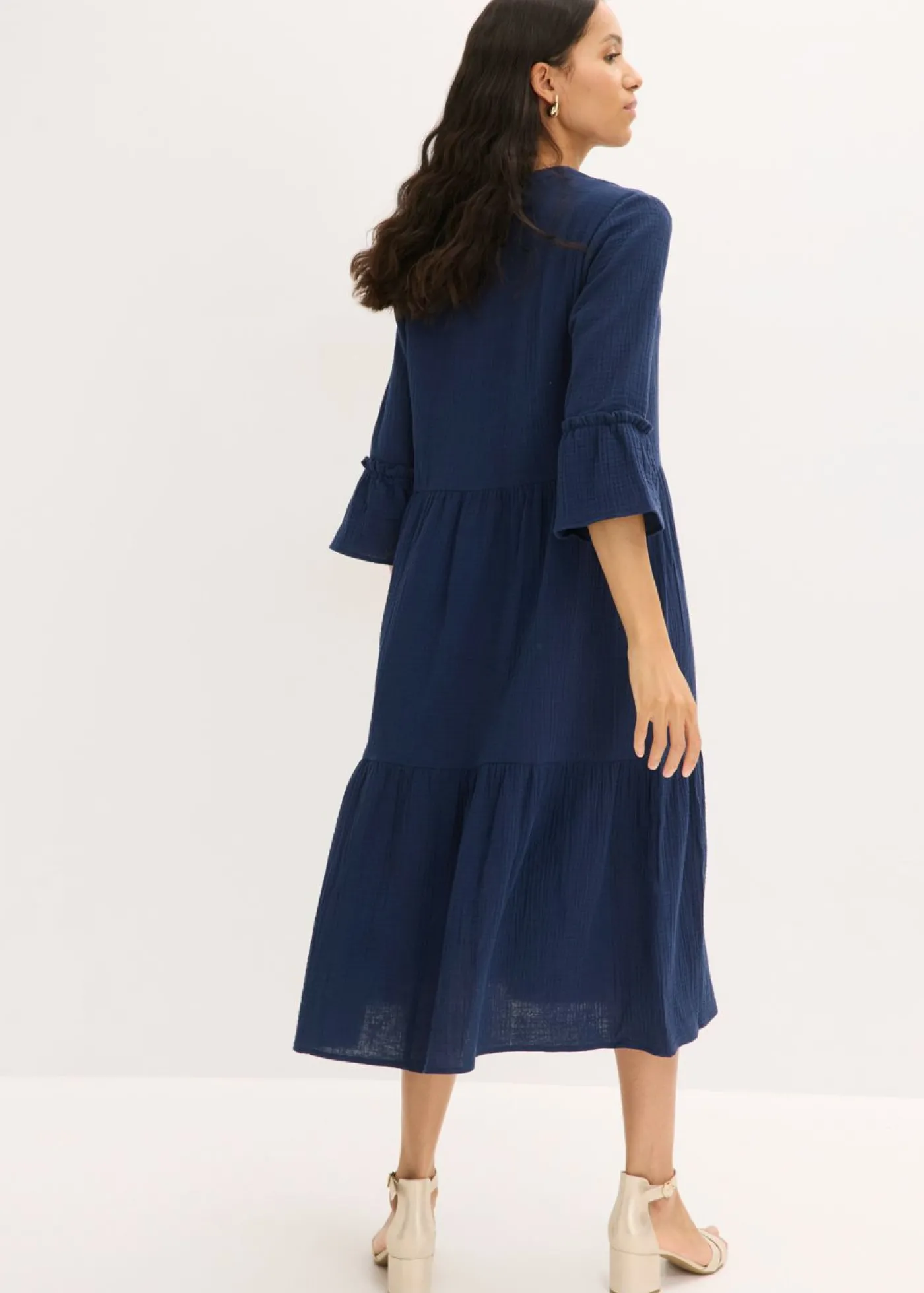 bonprix bonprix Vestido largo de muselina suave Azul marino New