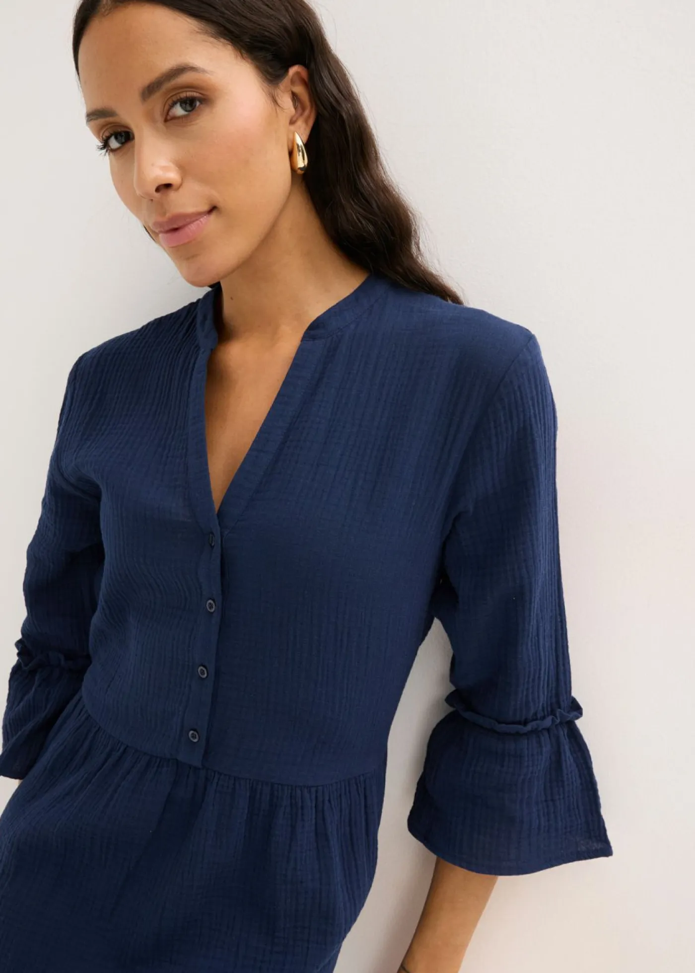 bonprix bonprix Vestido largo de muselina suave Azul marino New