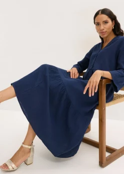 bonprix bonprix Vestido largo de muselina suave Azul marino New