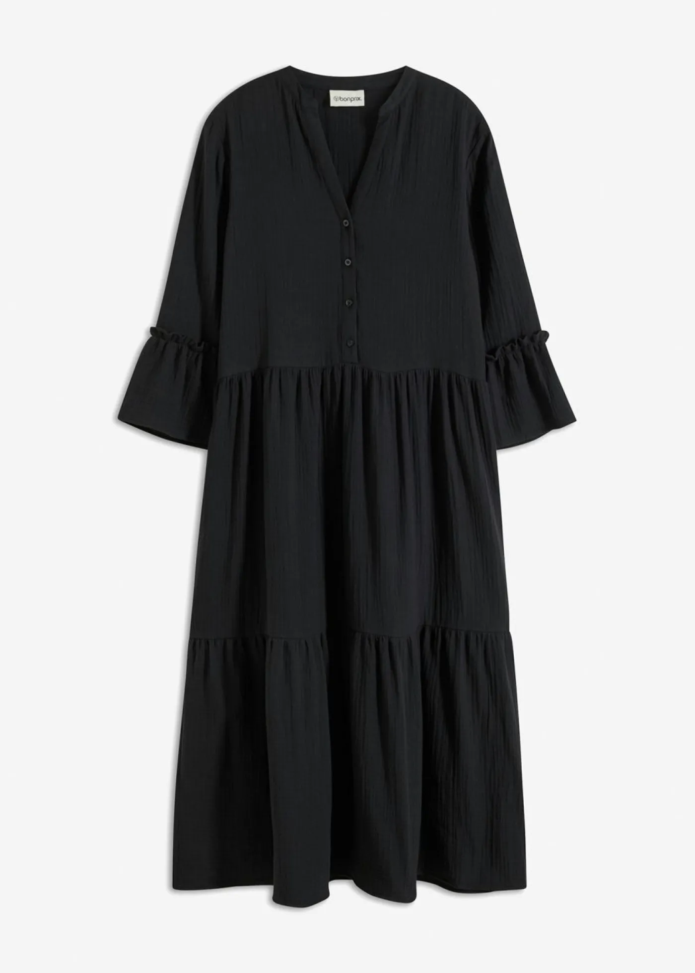 bonprix bonprix Vestido largo de muselina suave Negro New