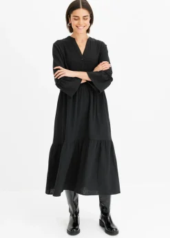 bonprix bonprix Vestido largo de muselina suave Negro New