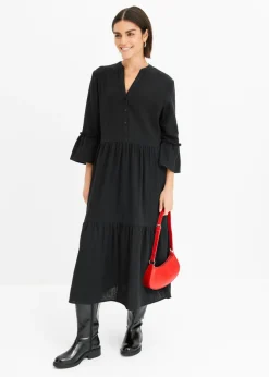 bonprix bonprix Vestido largo de muselina suave Negro New