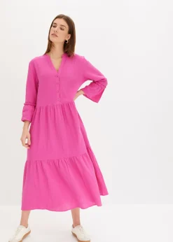 bonprix bonprix Vestido largo de muselina suave fucsia Outlet