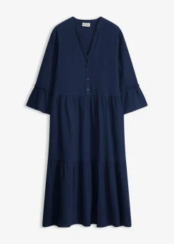 bonprix bonprix Vestido largo de muselina suave Azul marino Discount