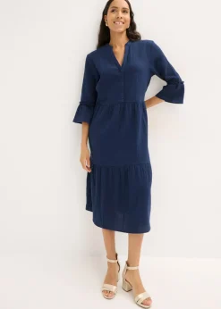 bonprix bonprix Vestido largo de muselina suave Azul marino Discount