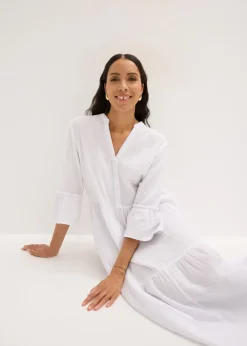 bonprix bonprix Vestido largo de muselina suave Blanco New